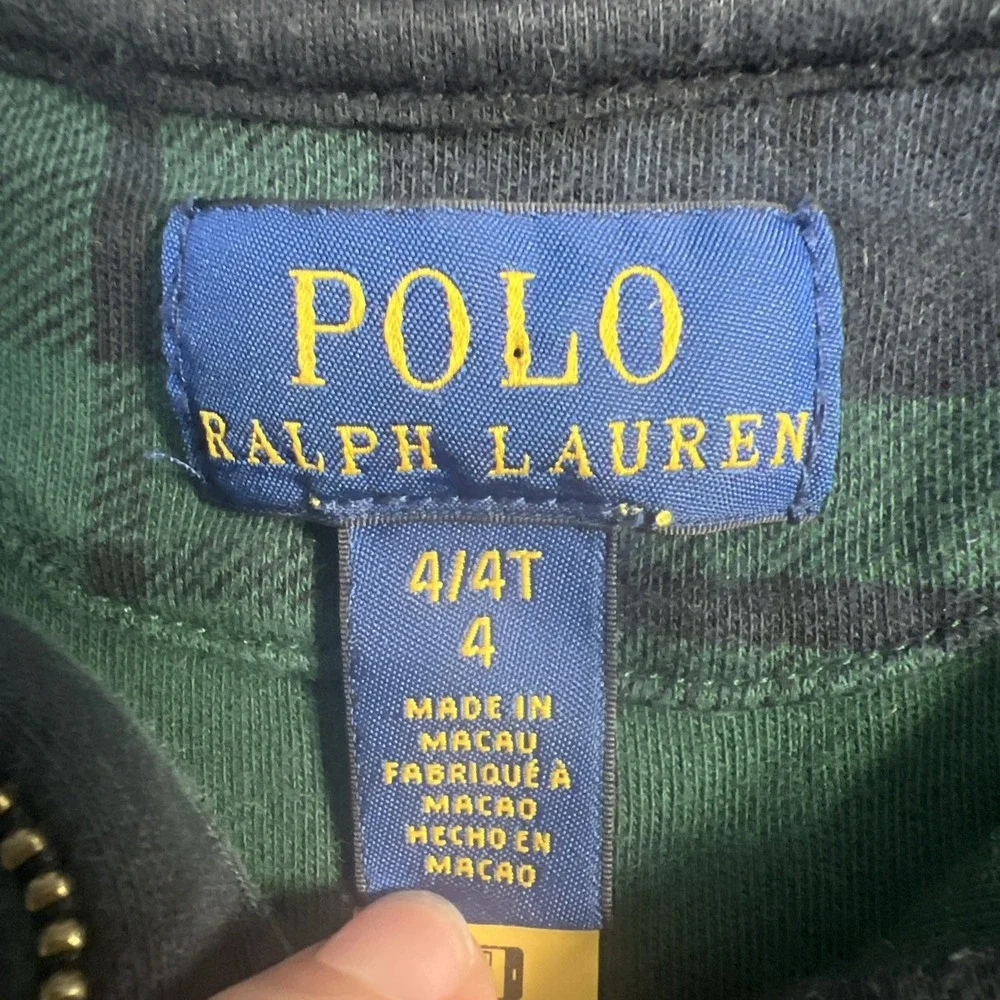 POLO RALPH LAUREN Boys Toddler Rugby Plaid 1/4 Zip Sweater Size 4T